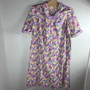 Vintage 80s Models Coat Women's 20 Multicolor Floral Pearl Snap‎ House Dress USA